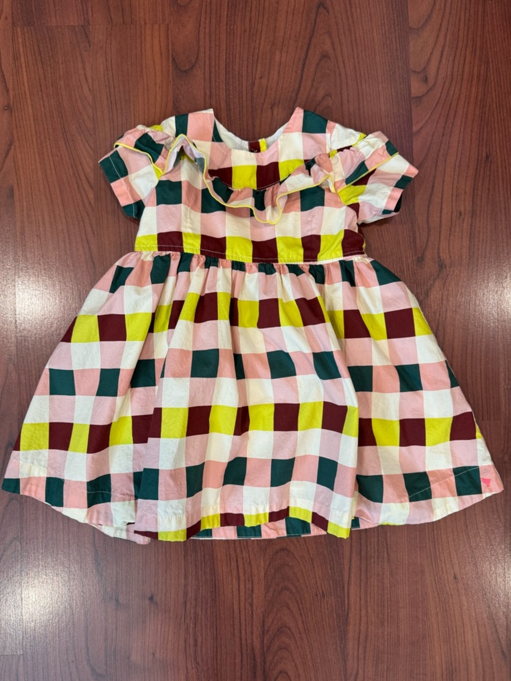 Pink Chicken Multicolor Checkered Dress in Pink, Lime Burgundy & Green size 3T